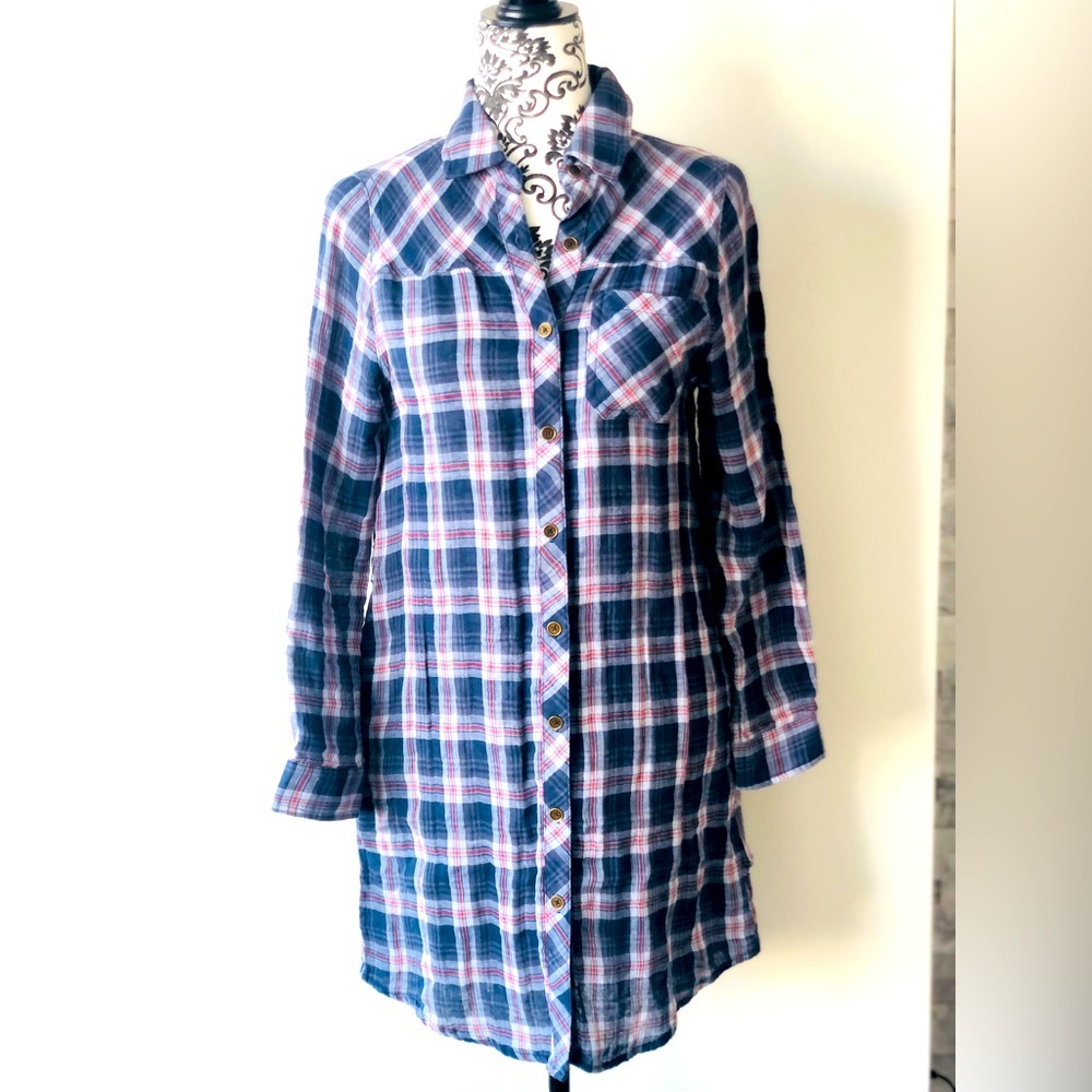 Ash & Ember Gauze Plaid Button Up Shirtdress Shirt Dress S